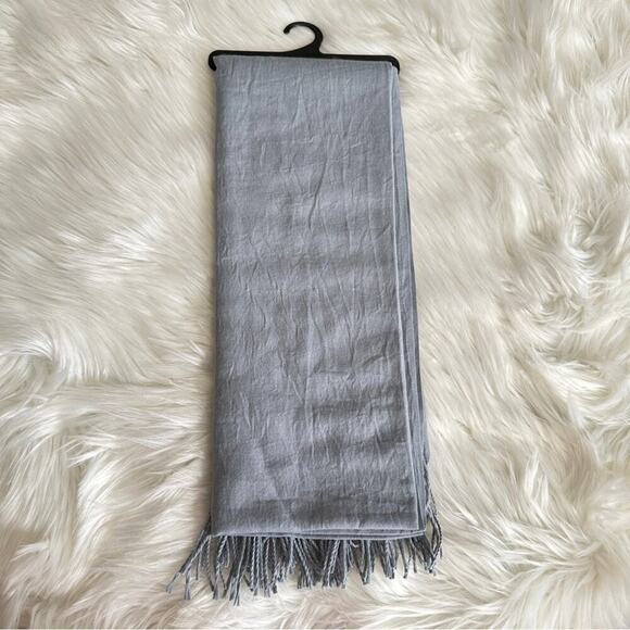 Pashmina Soft Silky Reversible Solid Color Blue Shawl Wrap Scarf W/ Fringes - Picture 3 of 3